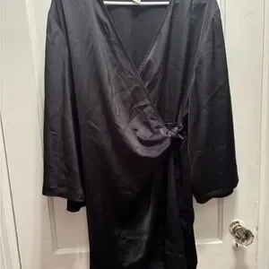 H&M Black Satin Robe Wrap-Style Dress